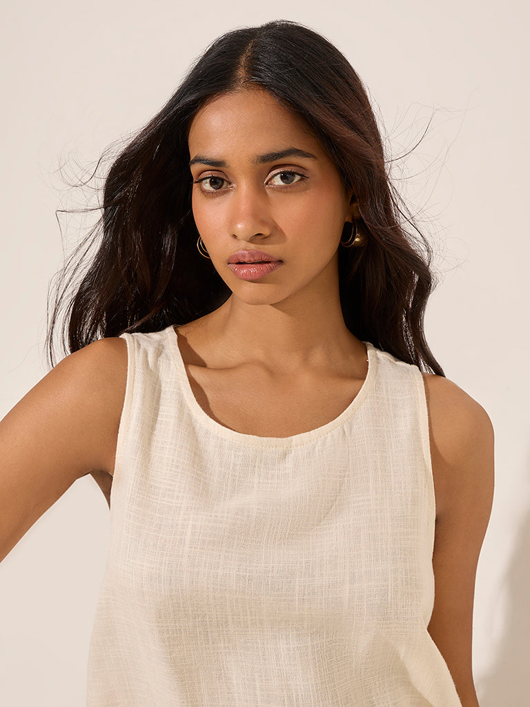 LOV Off-White Solid Linen-Blend Blouse - Image 2