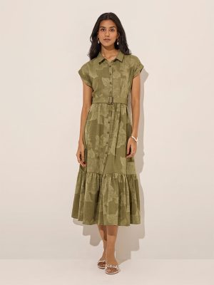 LOV Olive Tiered Shirt Dress with Belt