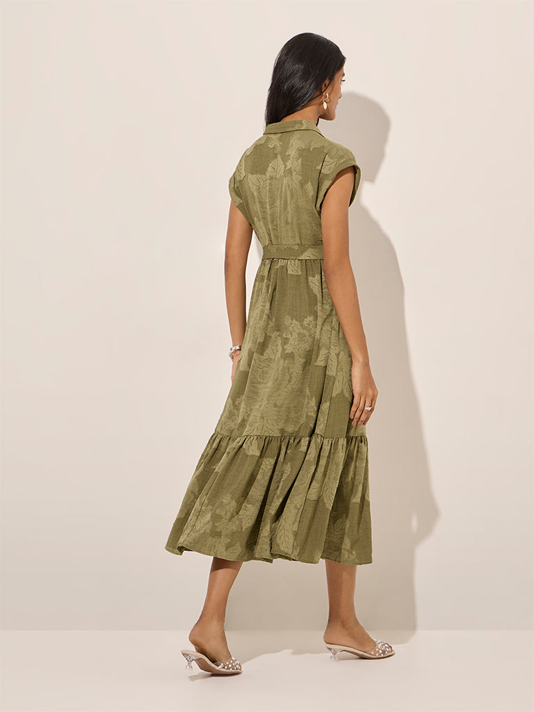 LOV Olive Tiered Shirt Dress with Belt - Image 3
