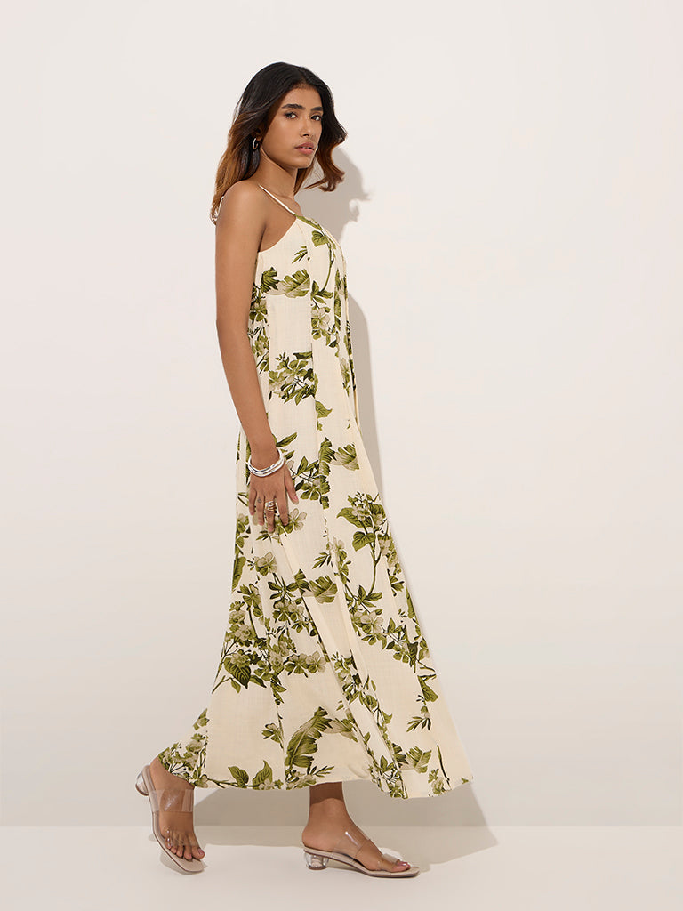LOV Off-White Botanical Printed Linen-Blend A-Line Dress - Image 3