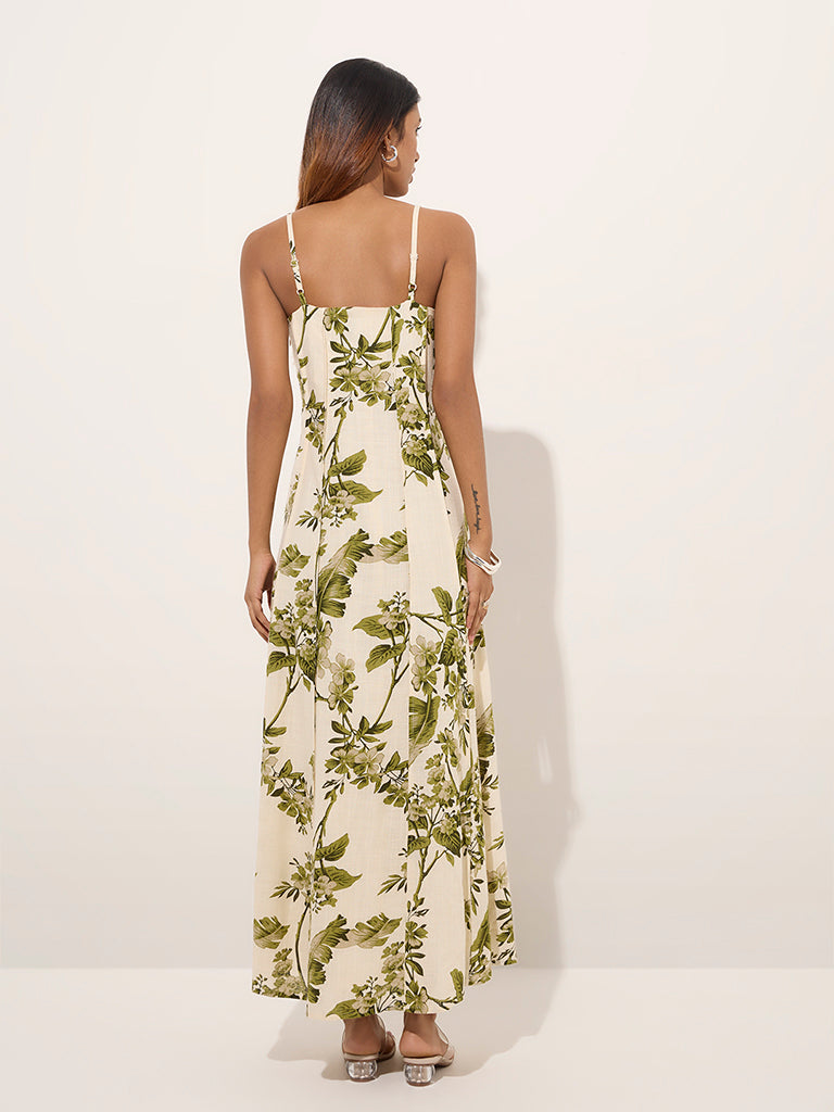 LOV Off-White Botanical Printed Linen-Blend A-Line Dress - Image 4