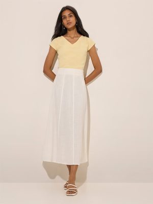 LOV White Solid Linen-Blend A-Line Skirt