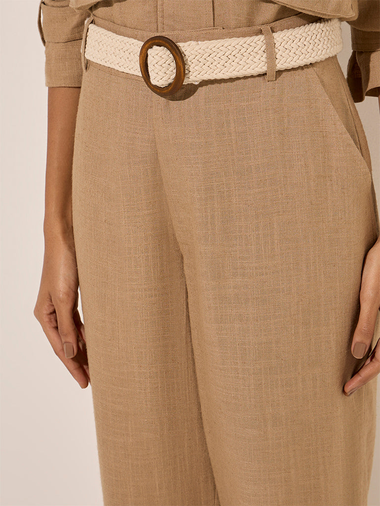 LOV Taupe Linen-Blend High-Rise Pants - Image 2