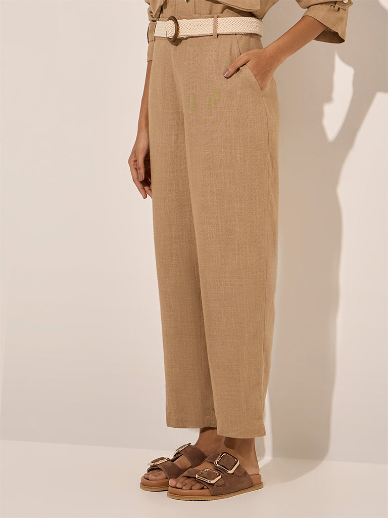LOV Taupe Linen-Blend High-Rise Pants - Image 3
