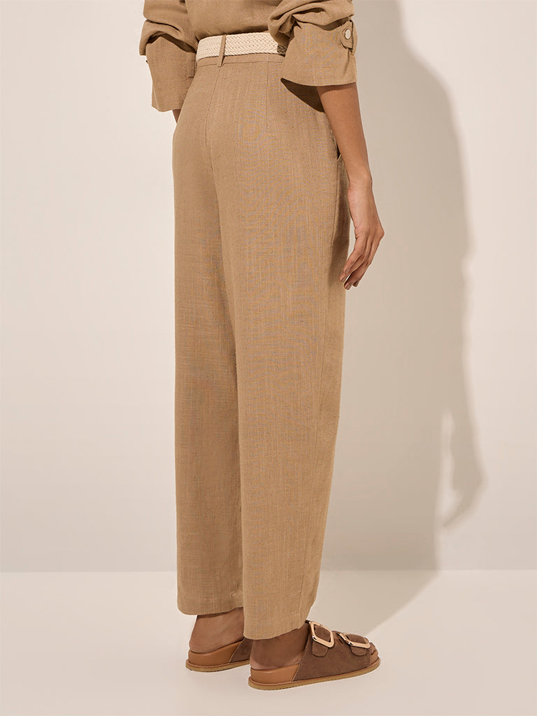 LOV Taupe Linen-Blend High-Rise Pants - Image 4