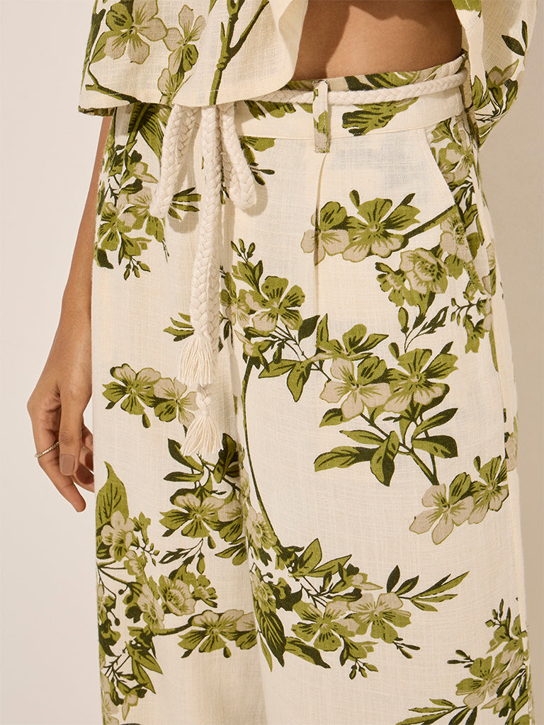 LOV Off-White Printed Mid-Rise Linen-Blend Pants - Image 2