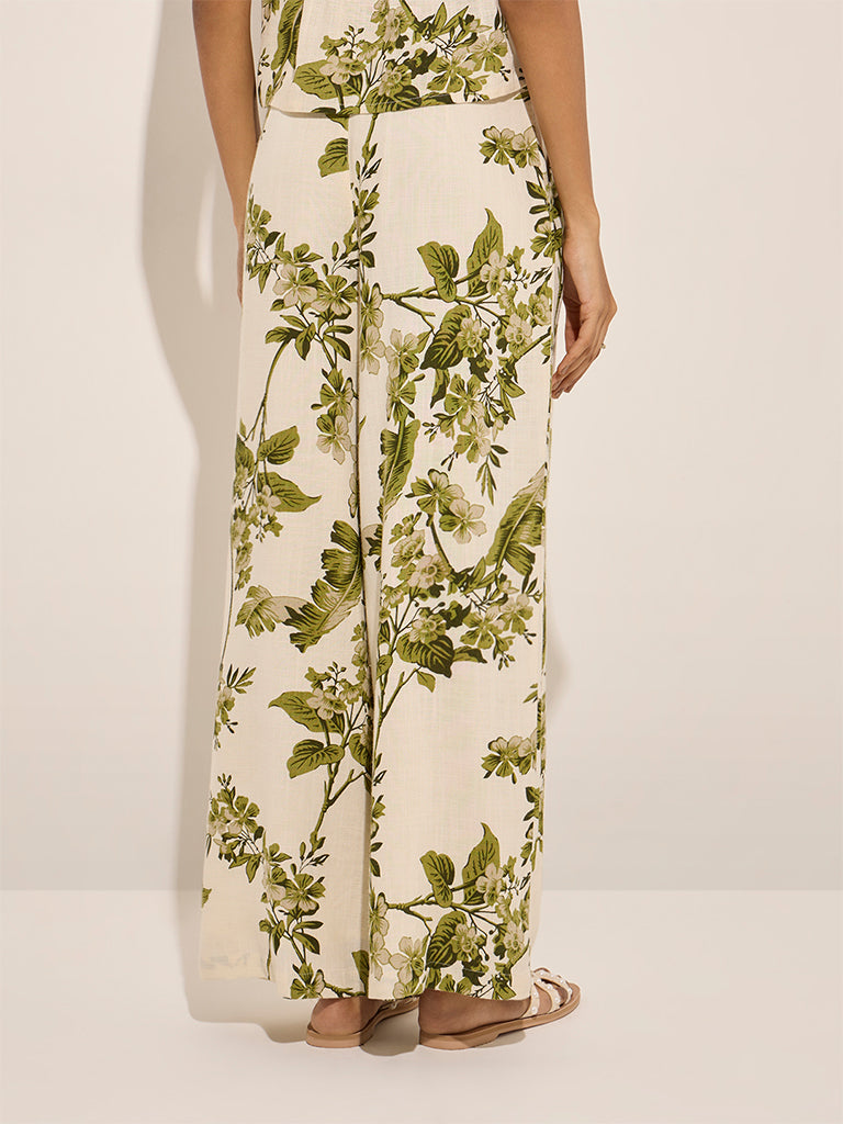 LOV Off-White Printed Mid-Rise Linen-Blend Pants - Image 3