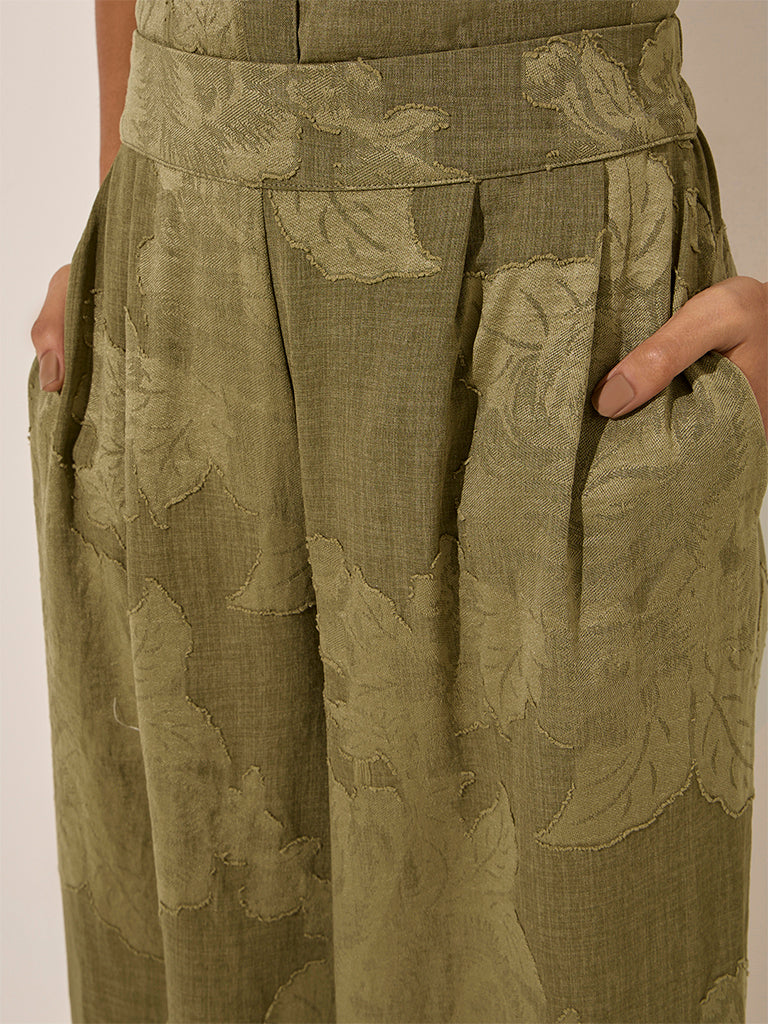 LOV Olive Botanical Design High-Rise Cotton Pants - Image 2