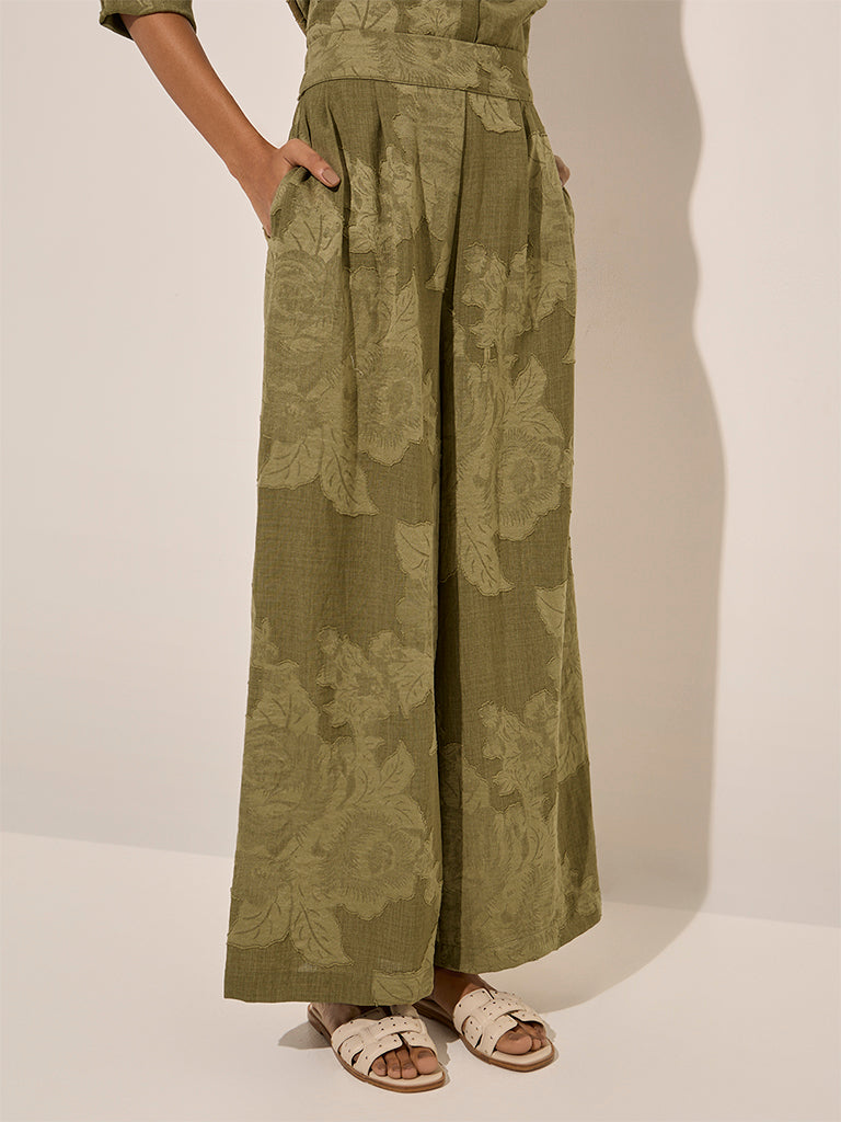 LOV Olive Botanical Design High-Rise Cotton Pants - Image 3