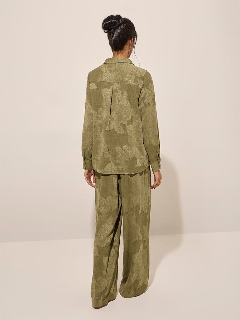 LOV Olive Botanical Design High-Rise Cotton Pants - Image 4