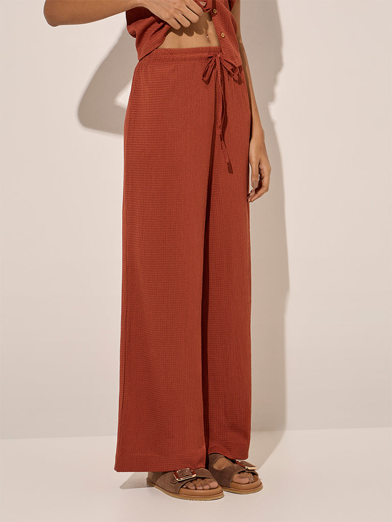 LOV Rust Textured High-Rise Cotton-Blend Pants - Image 3