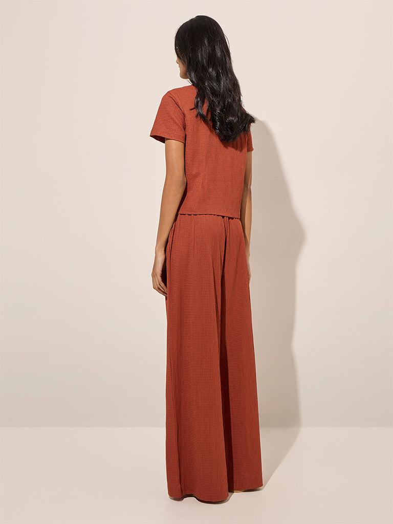 LOV Rust Textured High-Rise Cotton-Blend Pants - Image 4