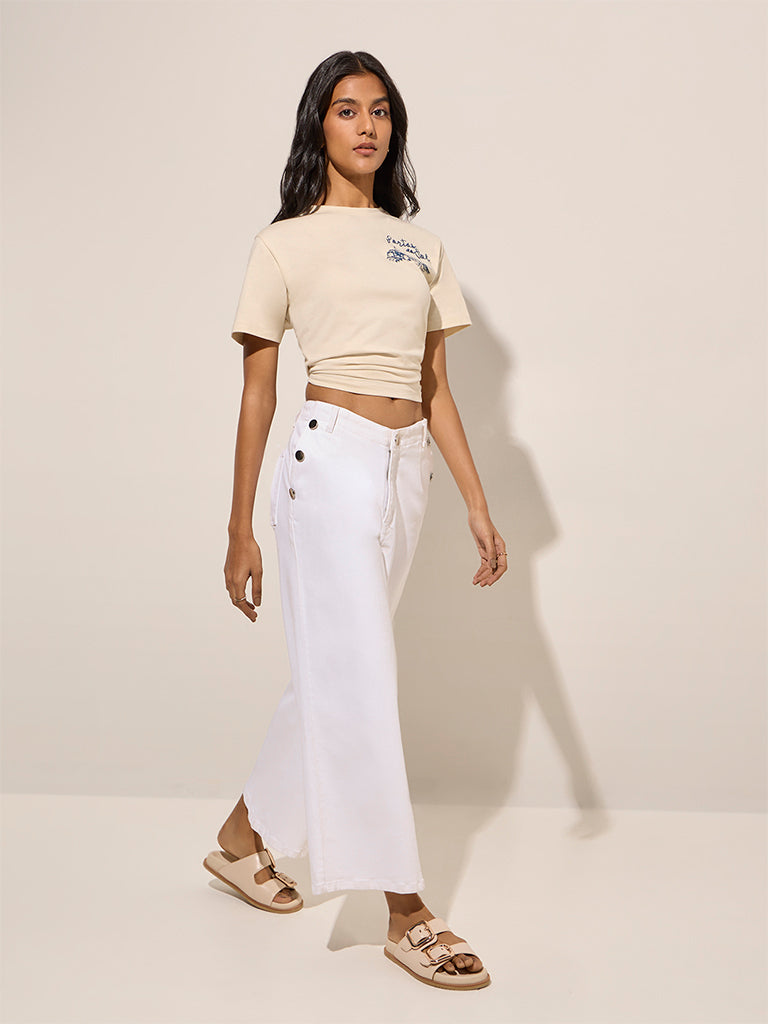 LOV Off-White Text-Detailed Cotton T-Shirt - Image 3