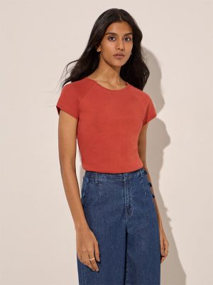 LOV Rust Solid Cotton T-Shirt