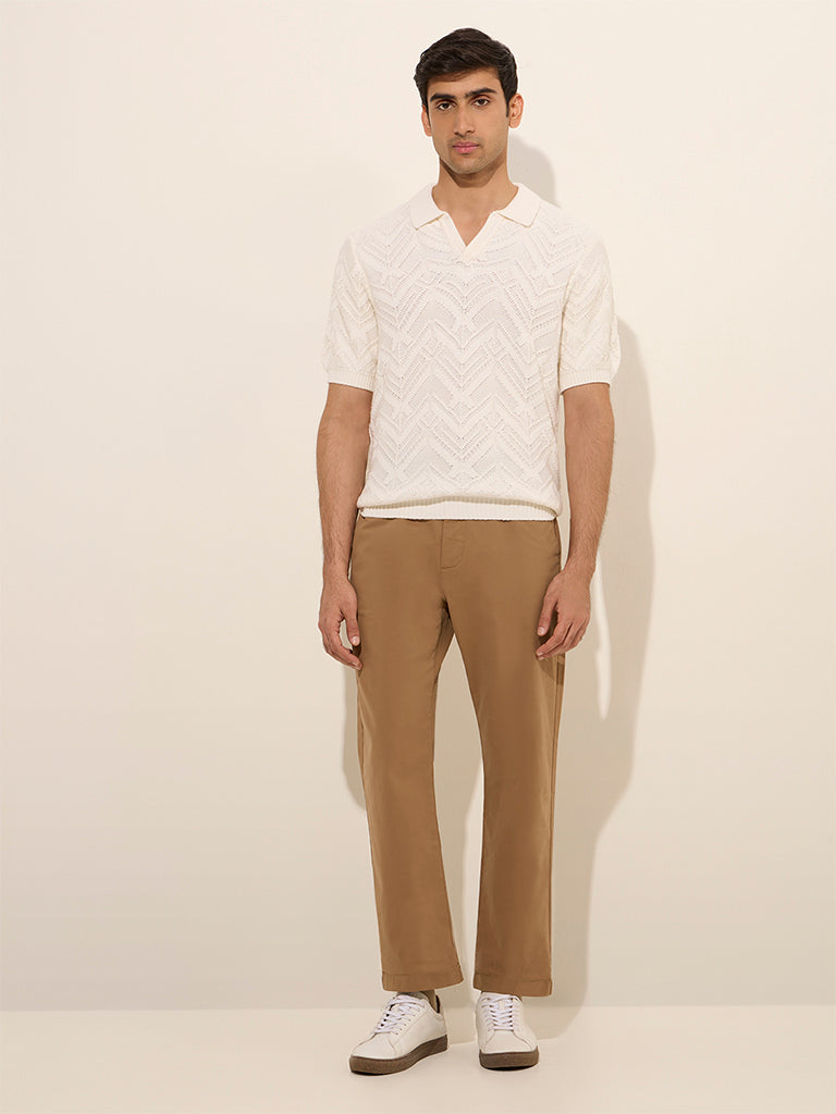 Ascot Taupe Solid Relaxed-Fit Mid-Rise Cotton-Blend Chinos