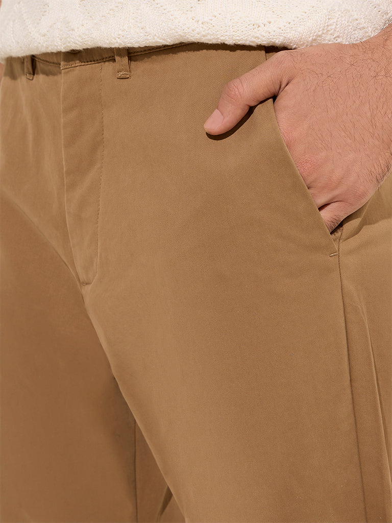 Ascot Taupe Solid Relaxed-Fit Mid-Rise Cotton-Blend Chinos - Image 2