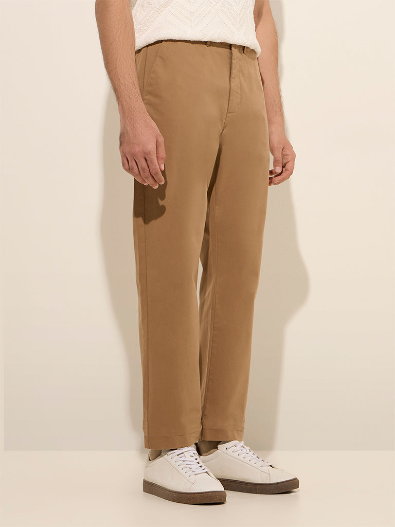 Ascot Taupe Solid Relaxed-Fit Mid-Rise Cotton-Blend Chinos - Image 3