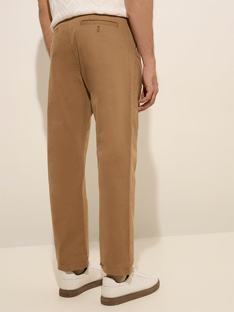 Ascot Taupe Solid Relaxed-Fit Mid-Rise Cotton-Blend Chinos - Image 4