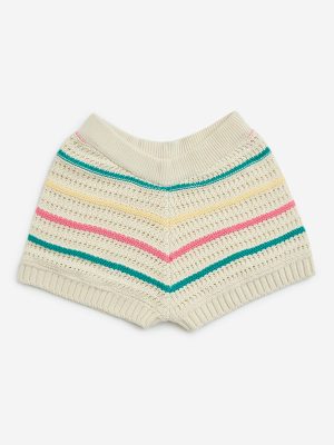 HOP Kids Multicolour Crochet Mid-Rise Cotton Shorts