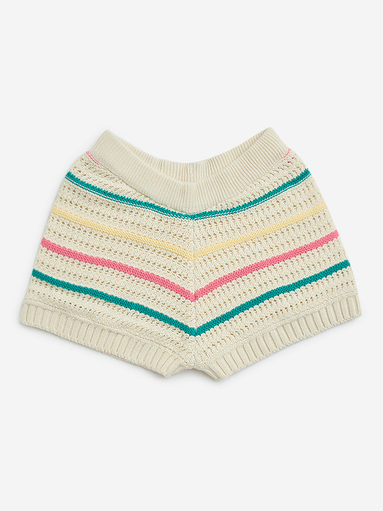 HOP Kids Multicolour Crochet Mid-Rise Cotton Shorts