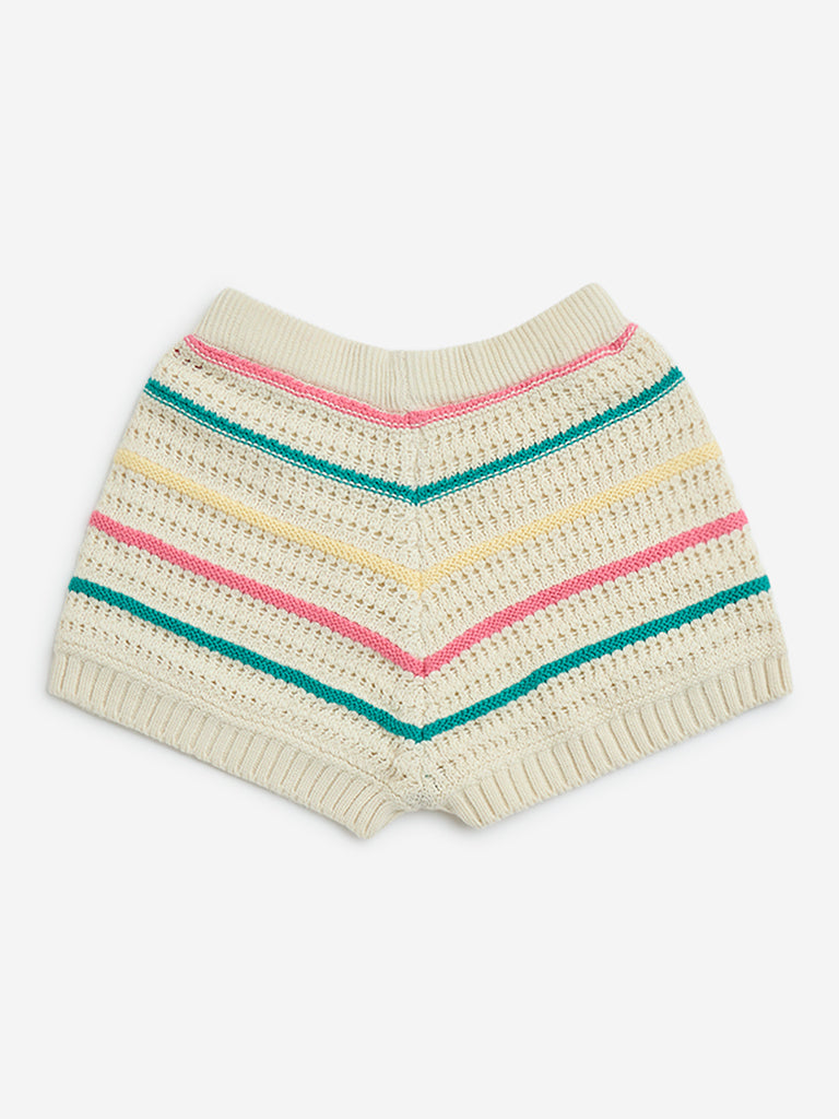 HOP Kids Multicolour Crochet Mid-Rise Cotton Shorts - Image 2