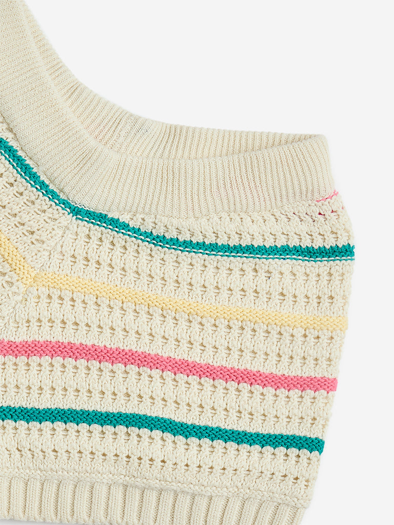 HOP Kids Multicolour Crochet Mid-Rise Cotton Shorts - Image 3