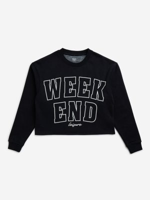 Y&F Kids Black Text Printed Cotton-Blend Sweatshirt