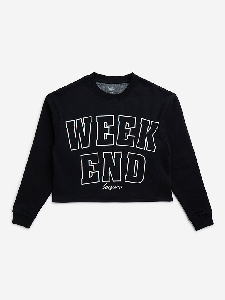 Y&F Kids Black Text Printed Cotton-Blend Sweatshirt