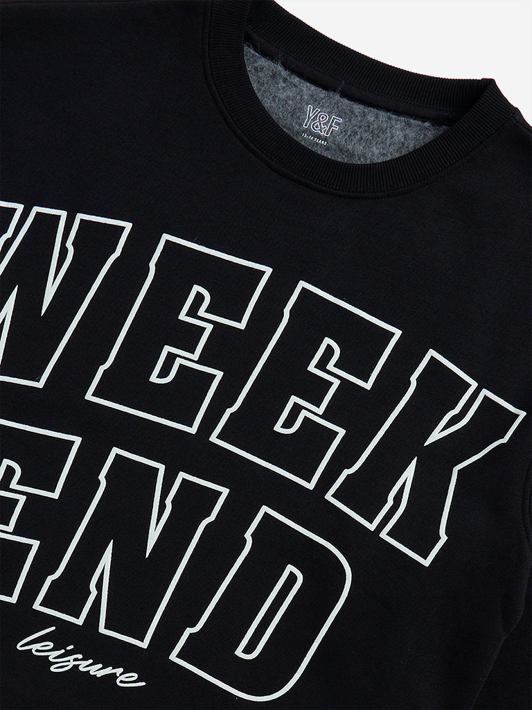 Y&F Kids Black Text Printed Cotton-Blend Sweatshirt - Image 4