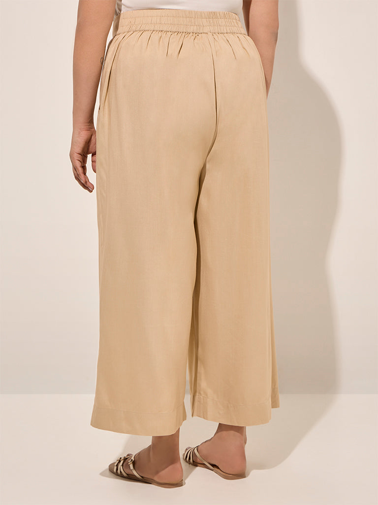 Diza Beige Solid Palazzos - Image 2