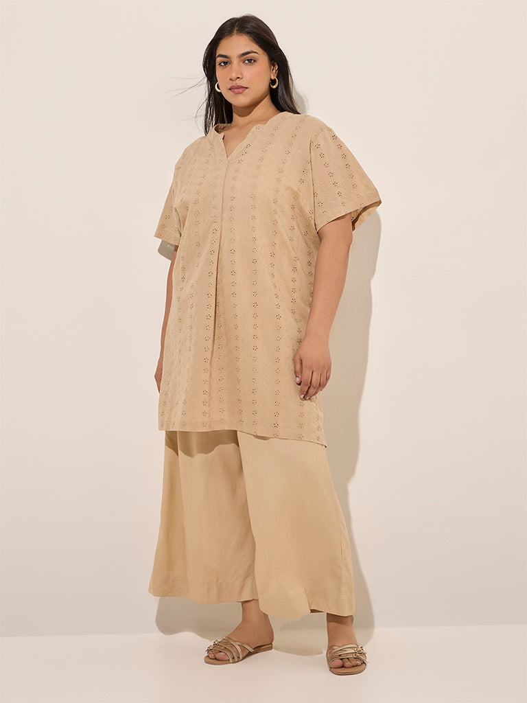 Diza Beige Solid Palazzos - Image 3