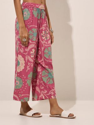 Utsa Pink Floral Printed Ethnic Pants