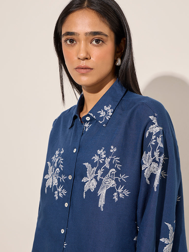 Zuba Blue Floral Printed High-Low Cotton-Blend Tunic - Image 2