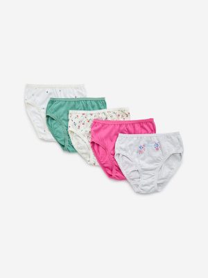 HOP Kids Multicolour Floral Printed Cotton Briefs - Pack of 5