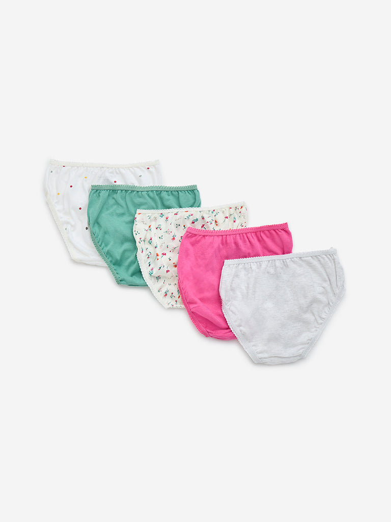 HOP Kids Multicolour Floral Printed Cotton Briefs - Pack of 5 - Image 2