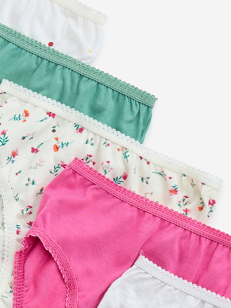 HOP Kids Multicolour Floral Printed Cotton Briefs - Pack of 5 - Image 3