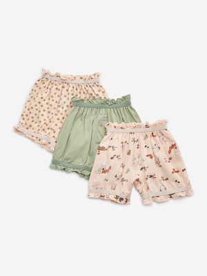 HOP Kids Multicolour Printed Cotton Bloomers - Pack of 3