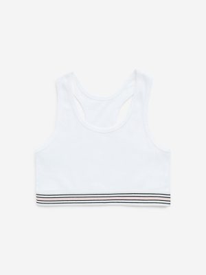 Y&F Kids White Ribbed-Textured Cotton-Blend Crop Top