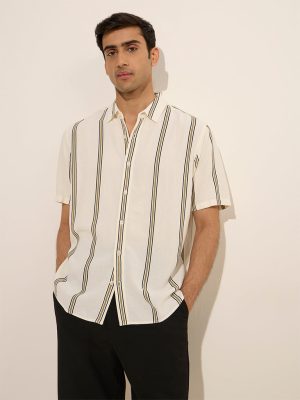 Ascot Off-White Striped Relaxed-Fit Shirt