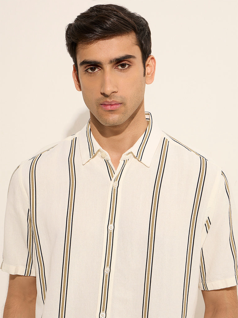 Ascot Off-White Striped Relaxed-Fit Shirt - Image 2
