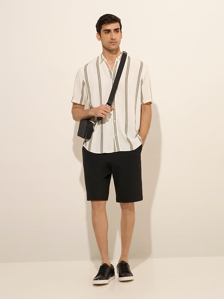 Ascot Off-White Striped Relaxed-Fit Shirt - Image 3