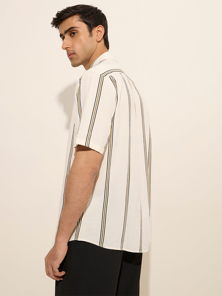 Ascot Off-White Striped Relaxed-Fit Shirt - Image 4