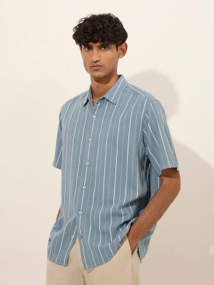 Ascot Light Blue Striped Relaxed-Fit Shirt