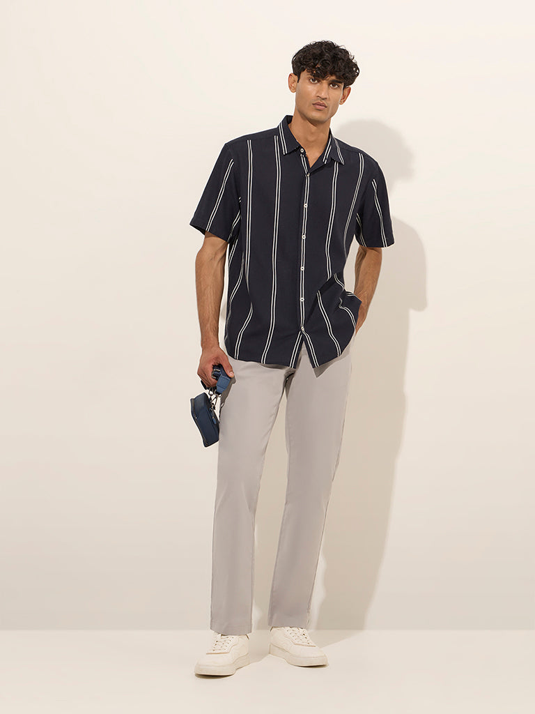 Ascot Navy Blue Striped Relaxed-Fit Shirt - Image 3