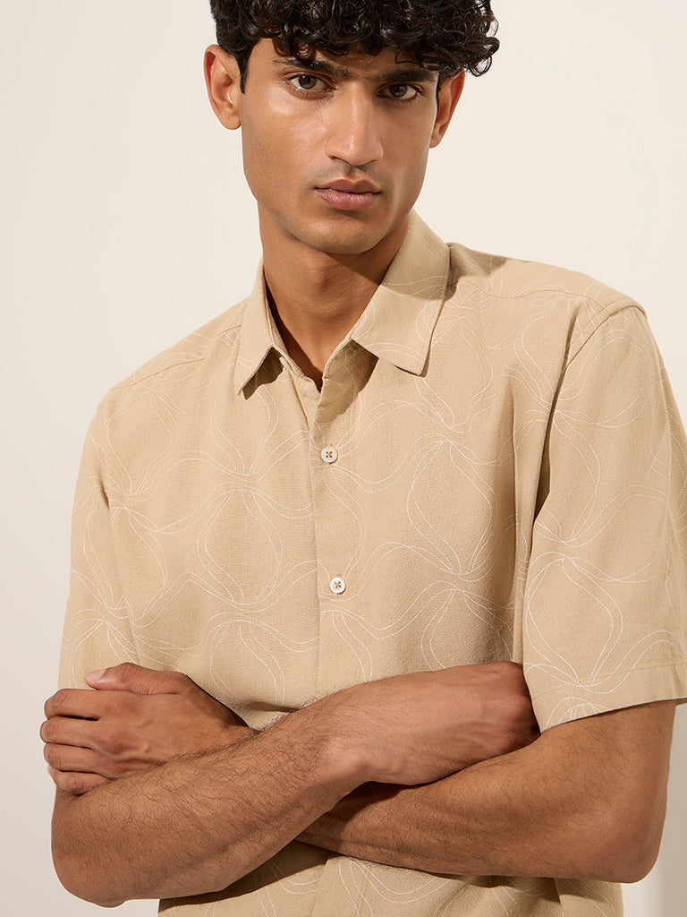 Ascot Beige Printed Relaxed-Fit Shirt - Image 2