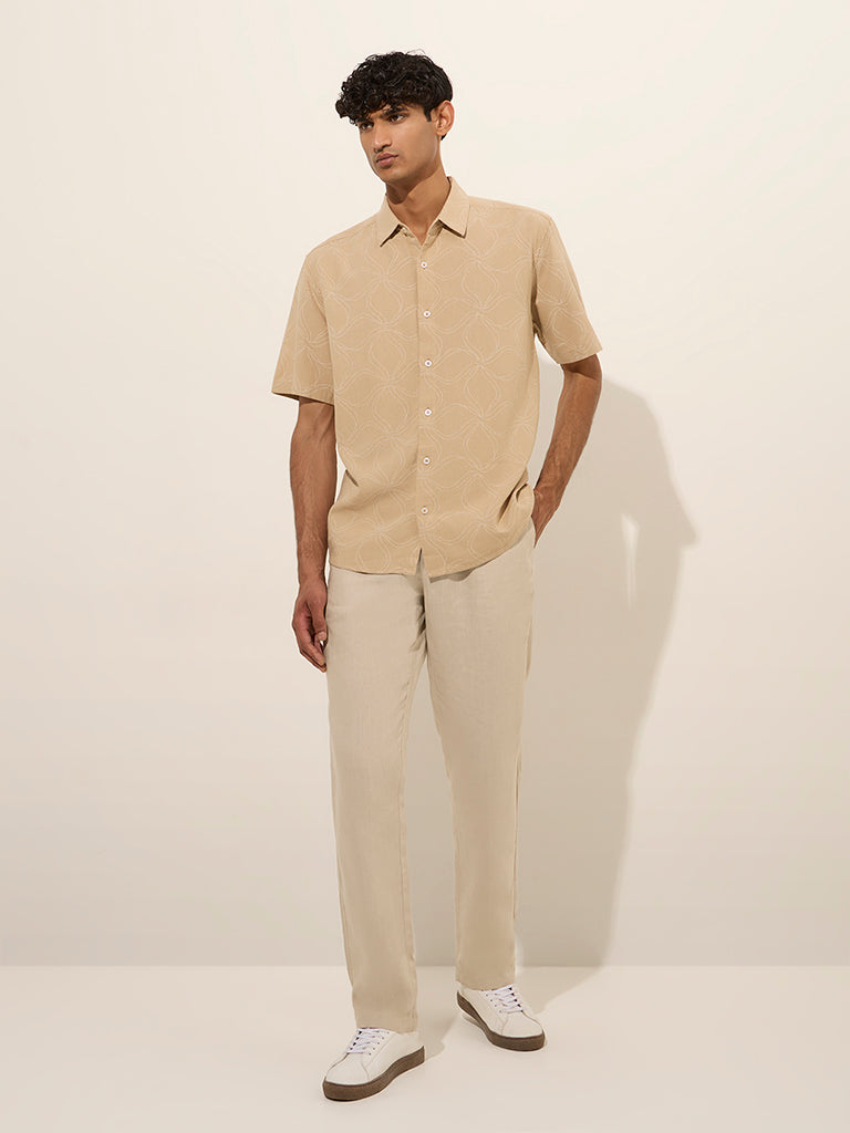 Ascot Beige Printed Relaxed-Fit Shirt - Image 3