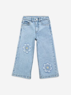 HOP Kids Blue Floral Straight-Fit Mid-Rise Jeans