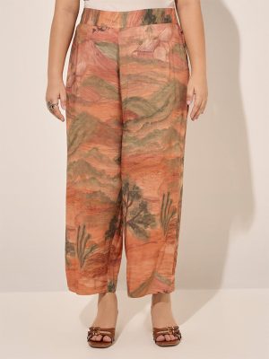 Diza Brown Multicolour Tropical Printed Palazzos