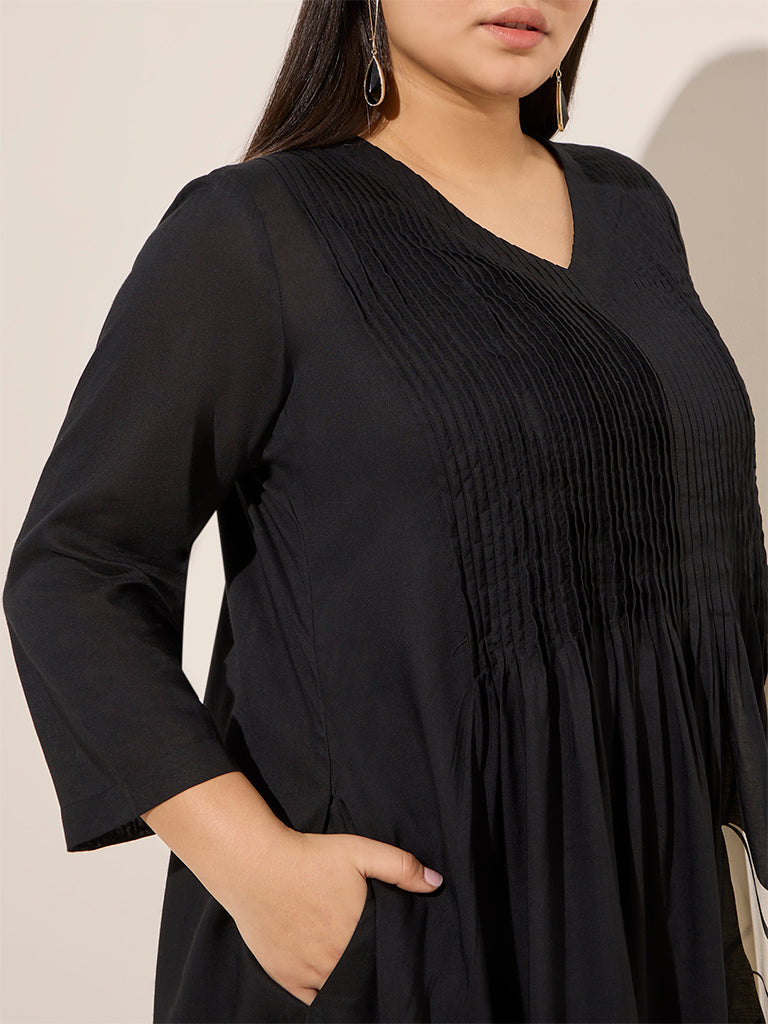 Diza Black Floral Printed A-Line Kurta - Image 2