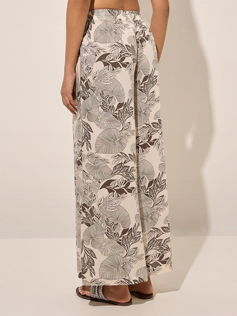 Zuba Black Botanical Printed Cotton Palazzos - Image 2